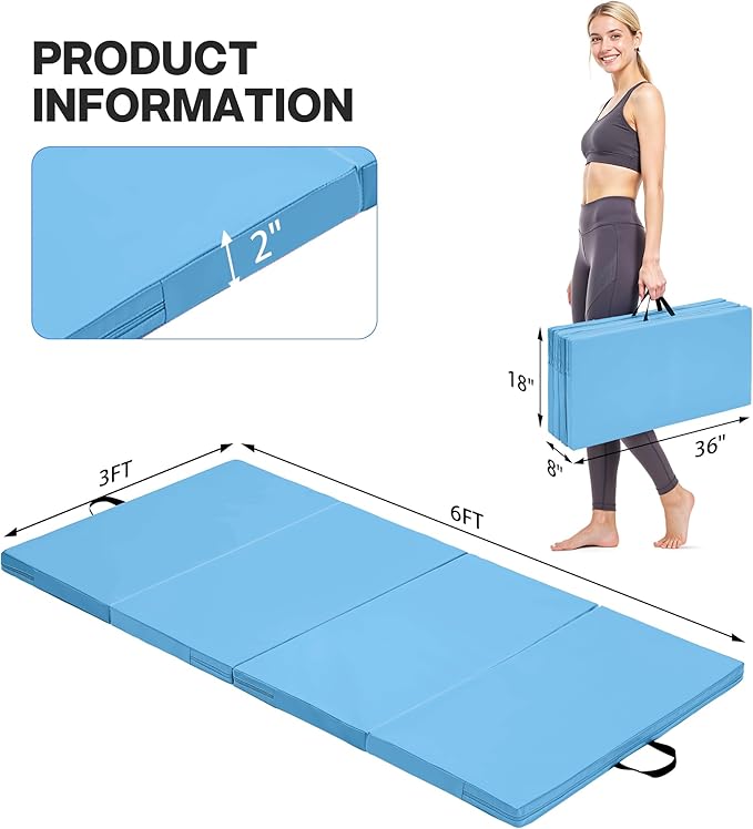 Outdoor Basic 6'x3'x2" Gymnastics Tumbling Mats Folding Panel Thick Gym Exercise Mat for Home