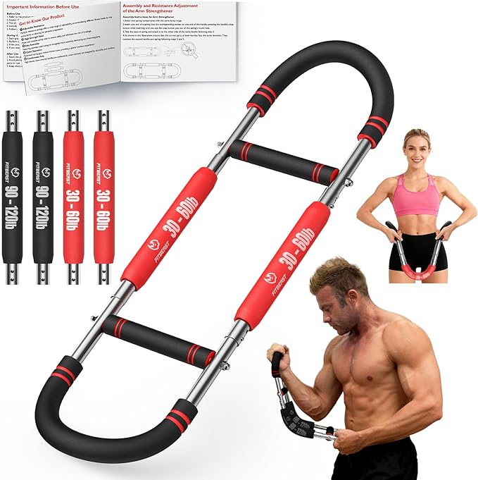 FitBeast Twister Arm Trainer, 4 Progressive Resistance Levels (30-120 lbs), 4-Spring Adjustable Arm & Chest Workout Equipment, Upper Body Strength Training Equipment for Home Gym