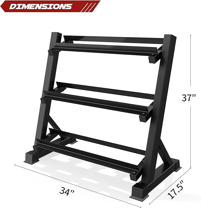 Zlinke 3-Tier Dumbbell Rack Multilevel Weight Storage Organizer for Home Gym, Weight Rack for Dumbbells, Kettlebells,1100LBS Capacity (Rack Only)
