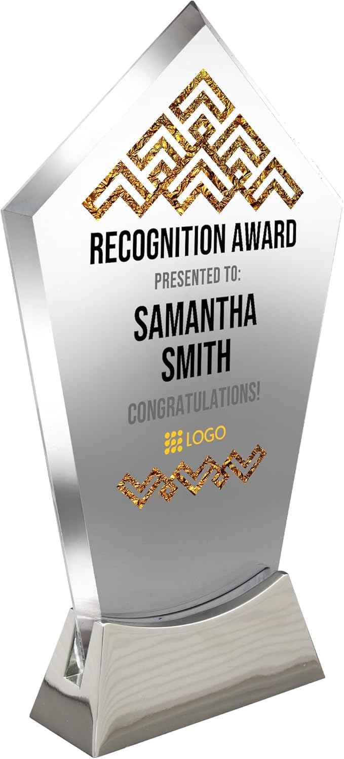 7 1/2" Personalized Glass Plaque for Awards and Trophies Custom Award for Employee of the Month, Retirement, Leadership and Appreciation Gift J Awards (D2)