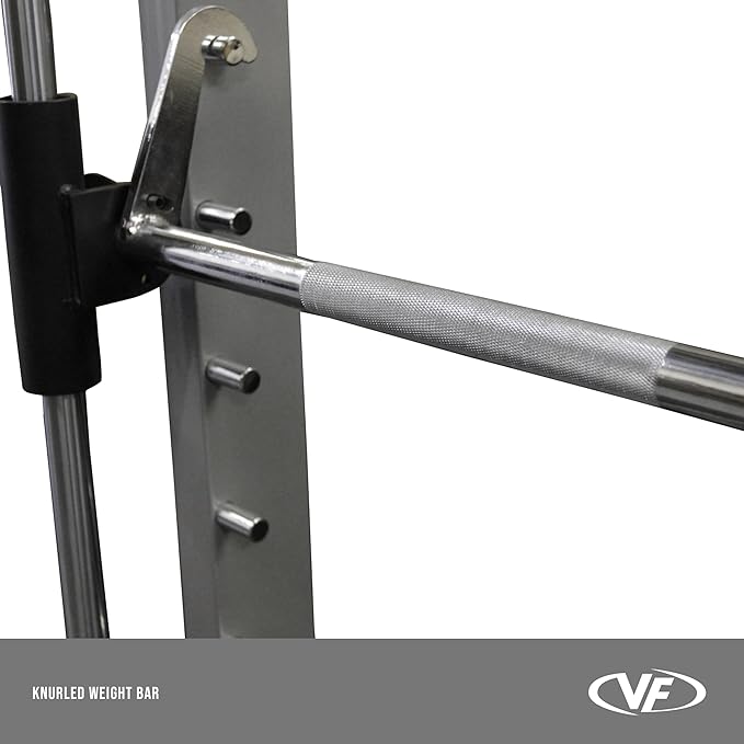 Valor Fitness Smith Machine Multi-Function Power Rack - 500lb Squat Rack or Bench Press Station - 2" Plate Storage Pegs- Attached Sliding Knurled Barbell - Home Gym