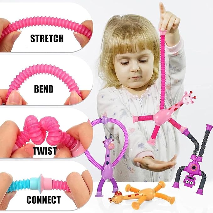 12PCS Telescopic Suction Cup Giraffe Pop Tubes, Toddler Sensory Toys, Fidget Toys for Kids, Treasure Box Prizes