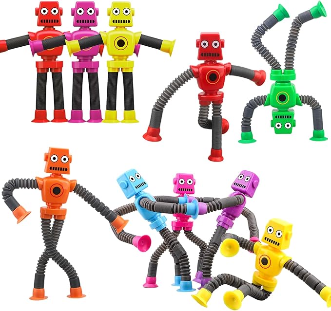 Dilabnba 10 PCS Transformable Fidget Spinner Robots - Suction Cup Pop Tube Sensory Toys, DIY Chain Gyros for Easter Basket, Christmas Stocking Stuffers & Kids Gift Exchange (Ages 3-10)