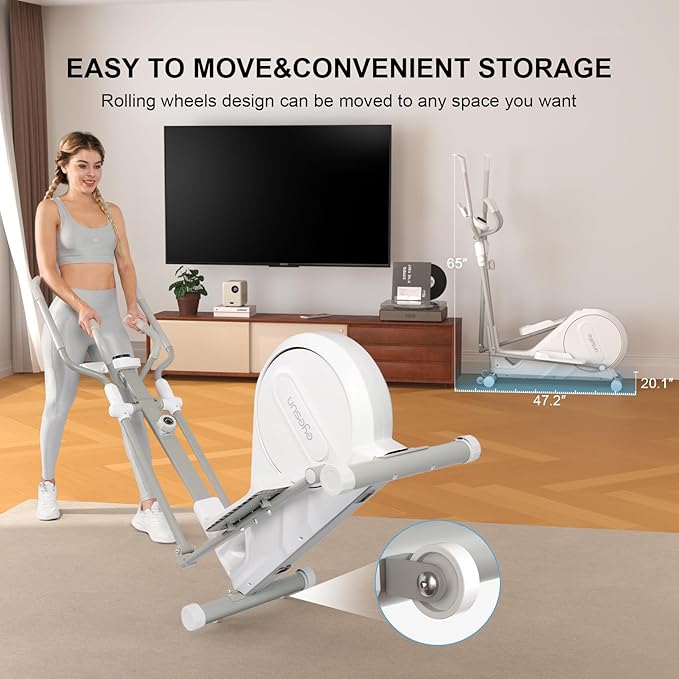 Elliptical Exercise Machine for Home,3-in-1Compact Training Machines with 16 Resistance Levels,14LB Flywheel,Low Impact Magnetic Cross Trainer,Quiet Portable Elliptical for Small Spaces