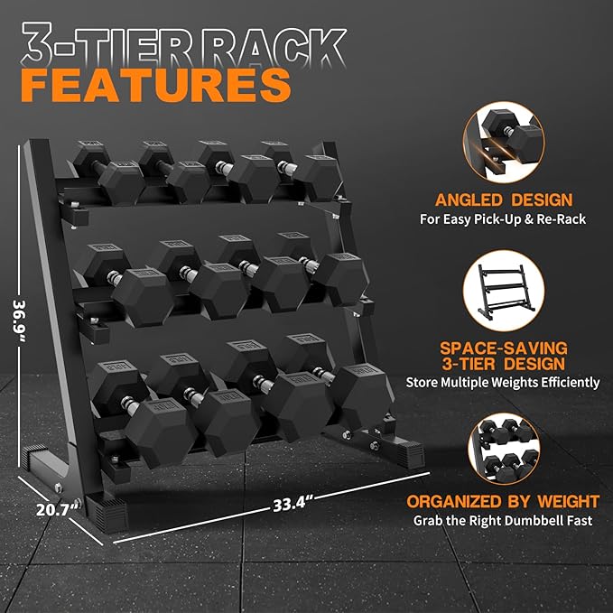 Mikolo Dumbbell Sets with Rack, Rubber Hex Dumbbells, Multiple Choices in 160/200/380/450/550LB, Hand Weights with Chrome Handle for Strength Training