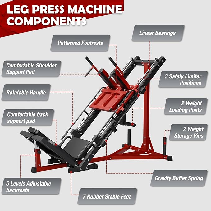ONNO Leg Press Hack Squat Machine Combo,Adjustable Leg Exercise Machine with Linear Bearing for Home Gym,Specialty Hack Squat Machine for Lower Body Workout with Weight Storage Posts