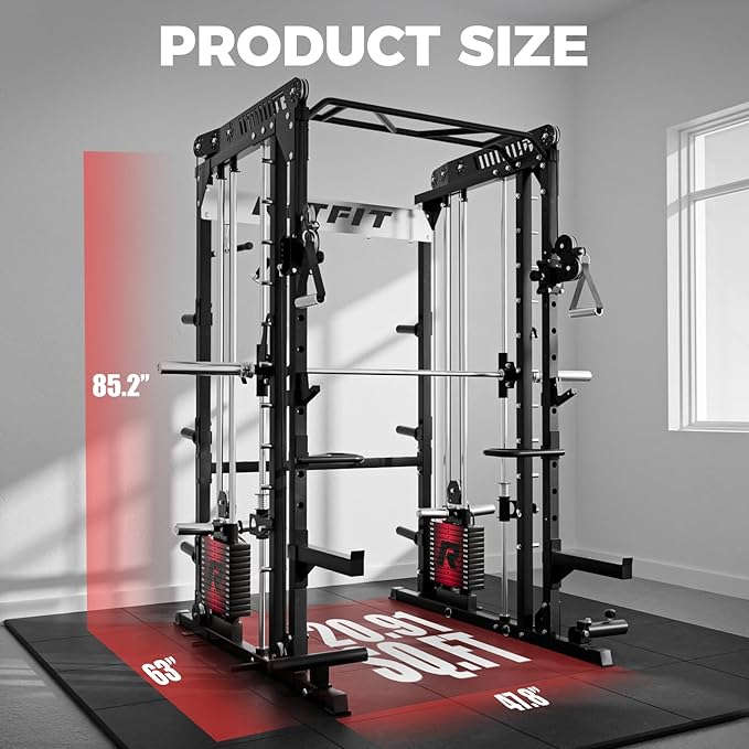 RitFit M1 Pro Smith Machine Package, All-in-One Power Cage with Weight Stack Set, Includes LAT Pulldown & Cable Crossover System for Home Gyme