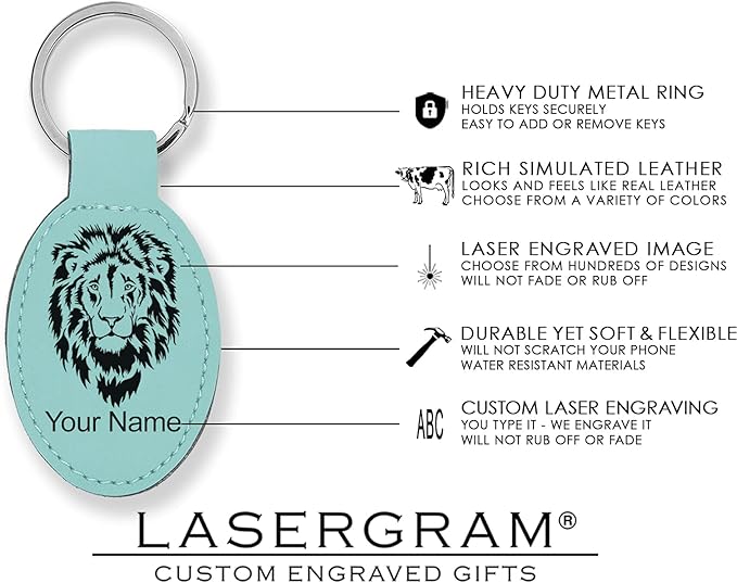 LaserGram Oval Keychain, Quad, Personalized Engraving Included (Teal)