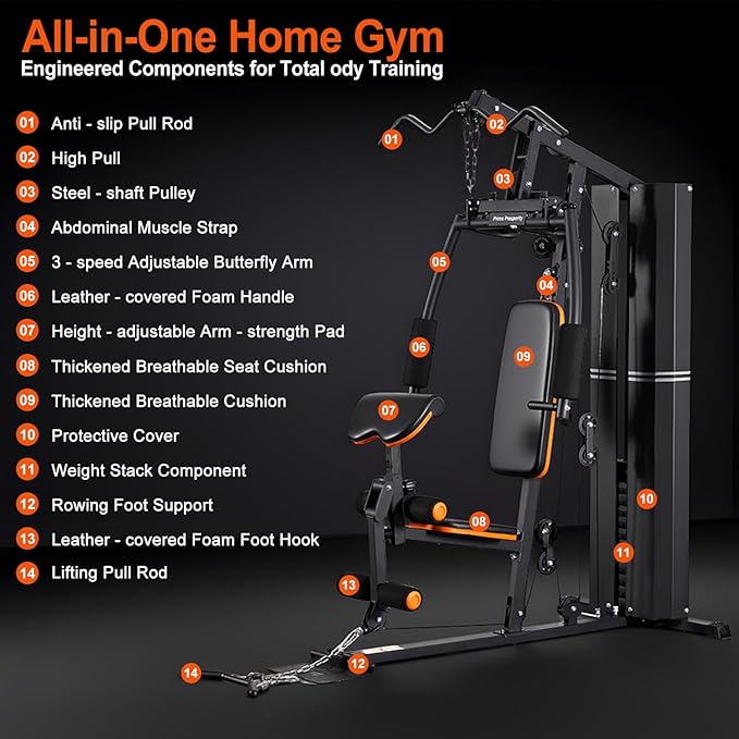 Multifunctional Home Gym Workout Equipment, Full Body Strength Training Machine with Pulley System & Rowing Function — All-in-One Exercise Equipment for Home Fitness