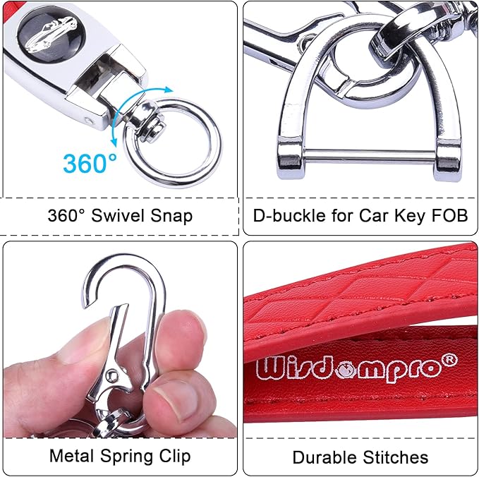 Wisdompro Microfiber Leather Car Keychain, Universal Key Fob Keychain Leather Key Chain Holder with 3 Keyrings and 1 Screwdriver for Men and Women - Red
