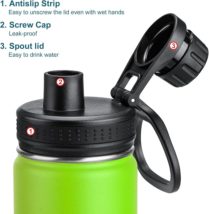 koodee Water Bottle-16 oz Stainless Steel Double Wall Vacuum Insulated Water Bottle for Gorls and Women, Reusable Metal Water Flask with Leakproof Spout Lid (Apple Green)