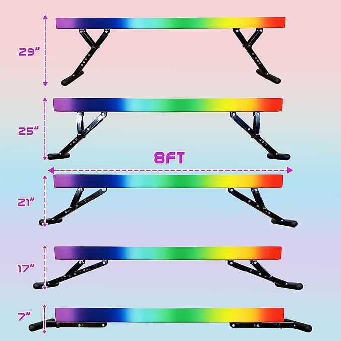 PreGymnastic 8FT Balance Beam, Raised Gymnastics Beam for Kids Ages 3-12, Home Gym Equipment for Training, Adjustable Balancing Beam Indoor, Off-Ground Competition Style
