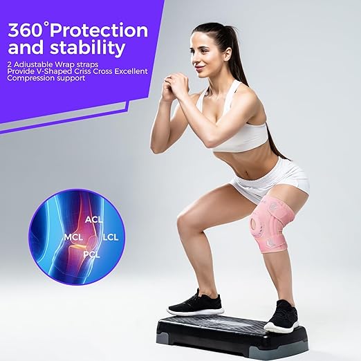 Knee Support Brace for Women Men, Adjustable Knee Compression Sleeve Brace Patellar Pad Tendon - Arthritis Pain, Meniscus Tear, Injury Recovery, Running, Workout, Neoprene Knee Braces with Stabilizers and Open Patella, Pink