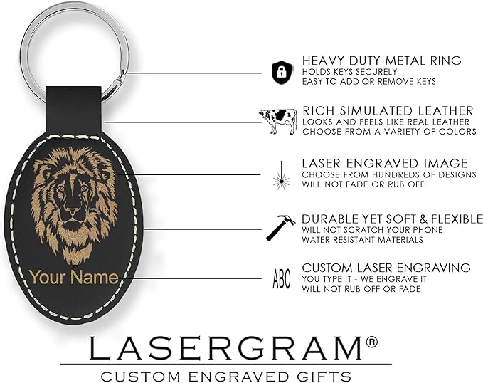 LaserGram Oval Keychain, Quad, Personalized Engraving Included (Black with Gold)
