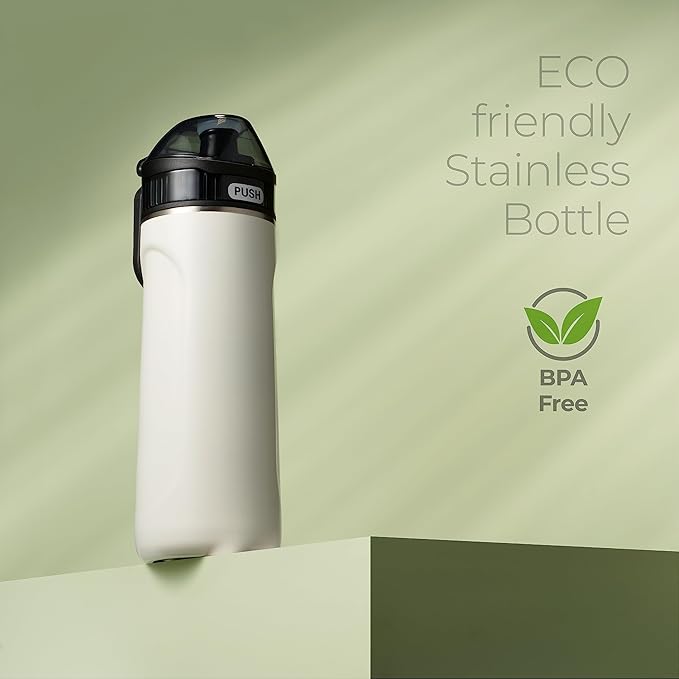 SIPX™ 18 oz Premium Stainless Steel Water Bottle with Straw Lid – Triple Insulated, Leakproof, BPA-Free – Slim, Durable Bottle for School, Gym, Office – White