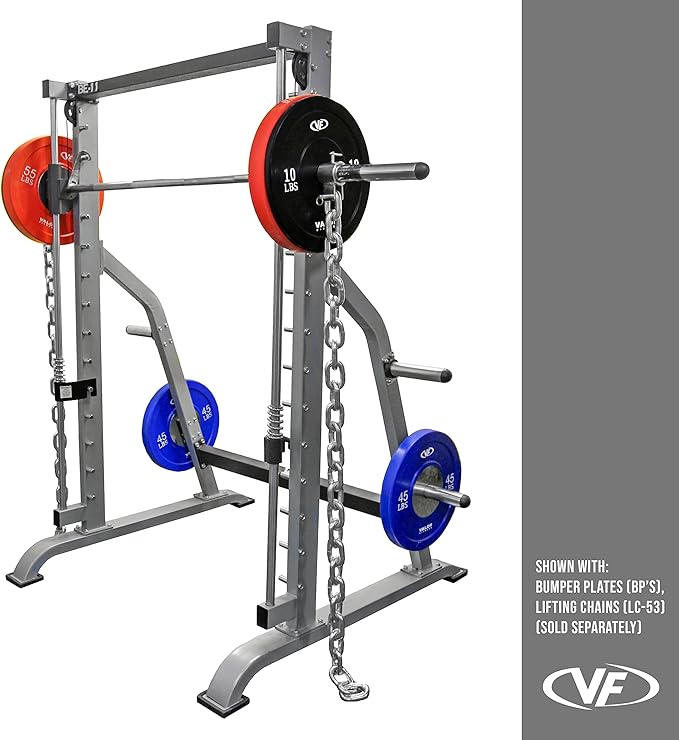 Valor Fitness Smith Machine Multi-Function Power Rack - 500lb Squat Rack or Bench Press Station - 2" Plate Storage Pegs- Attached Sliding Knurled Barbell - Home Gym