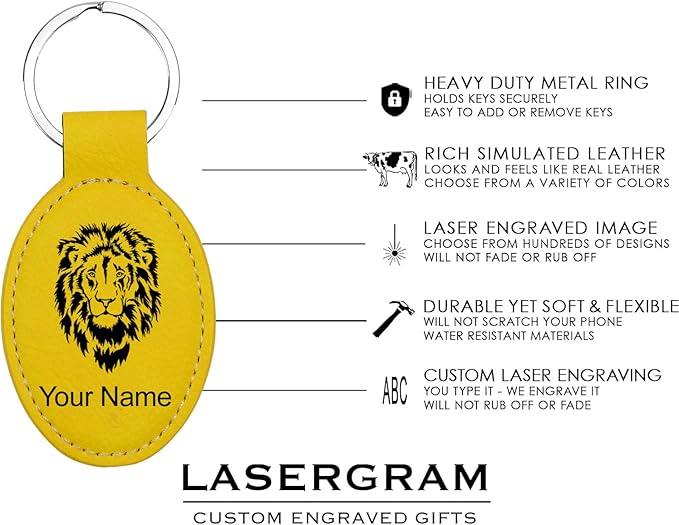 LaserGram Oval Keychain, Baseball Ball, Personalized Engraving Included (Yellow)