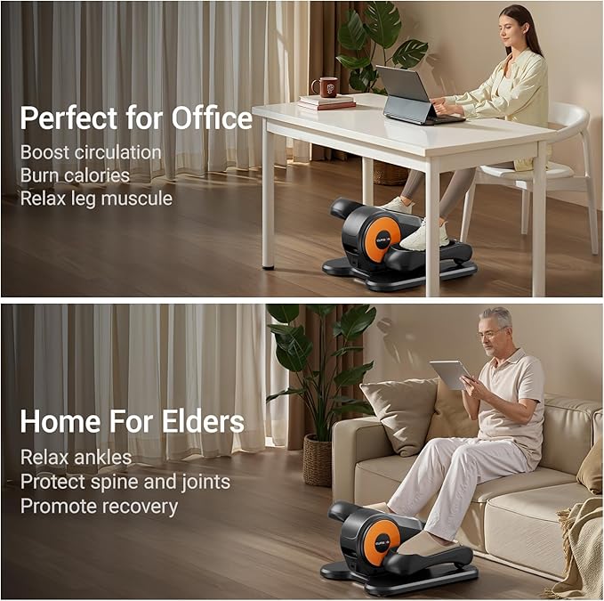 Under Desk Elliptical Machine, Electric Leg Exerciser as Seen on Tv for Seniors, Quiet Portable Seated Pedal Exerciser with Remote Control, 12 Speeds, Auto & HR Mode for Home Office