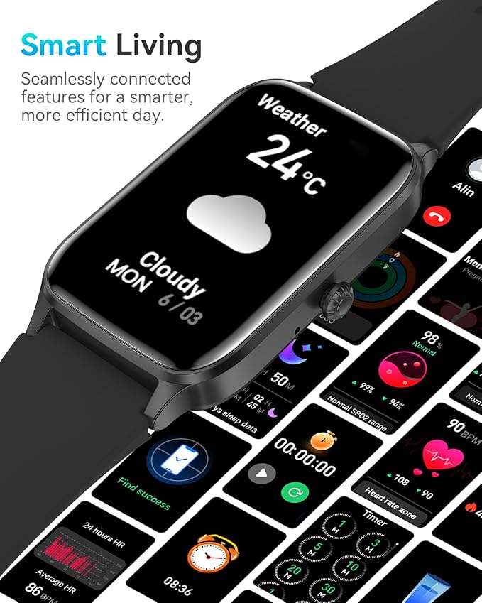 Fitness Activity Tracker for Women Men, Smart Watch Compatible with iPhone Android, IP68 Waterproof Step Counter with 110+ Sports, Sleep Monitor, Calorie Counter (Casual, Black, 1.57)