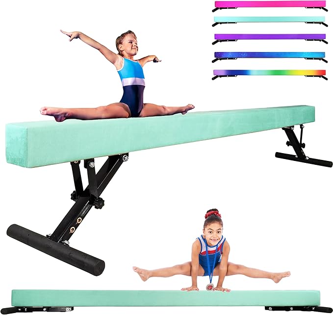 PreGymnastic 8FT Balance Beam, Raised Gymnastics Beam for Kids Ages 3-12, Home Gym Equipment for Training, Adjustable Balancing Beam Indoor, Off-Ground Competition Style
