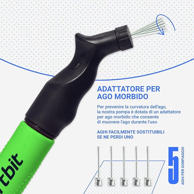 SPORTBIT Ball Pump for Sports Balls - Push & Pull Inflating System - Hand Pump for All Exercise Balls - Volleyball Pump, Basketball Inflator, Football & Soccer Ball Air Pump - Goes with 5 Needles Set