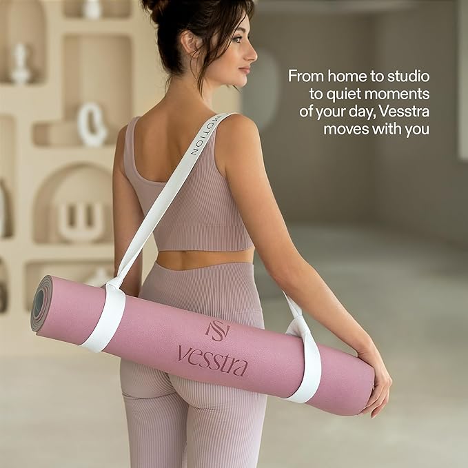 Premium Yoga Mat – Natural Rubber Non-Slip Fitness & Pilates Mat with PU Grip Surface, Carrying Strap Included, Sweat-Resistant, Durable Support, 4mm Thick, 72"x27" for Yoga, Pilates, Gym and Home Workouts
