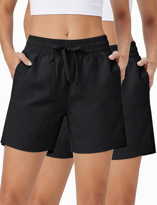 ZUTY 3 Pack 5" Womens Athletic Shorts Basic Running Shorts Lightweight Quick Dry Gym Workout Shorts with Pockets