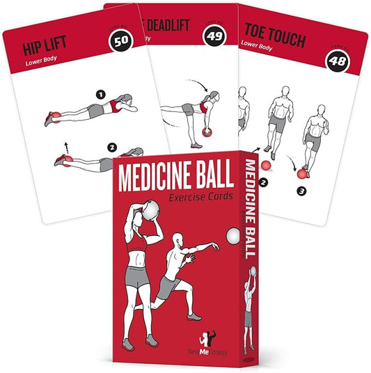 NewMe Fitness Medicine Ball Exercise Cards for Home Workouts, Workout Cards Deck for Women & Men, Beginner Fitness Guide to Training Exercises at Home or Gym