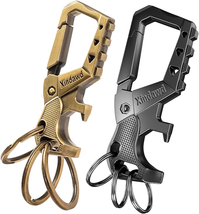 Heavy duty metal keychains, Carabiner Clip Keychain with Bottle Opener, 3 Key Rings for Car Keys, Family Present for Men and Women(Black+Bronze)