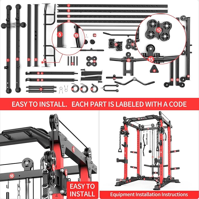 Power Rack Power Cages Multi-Function Squat Rack with Cable Crossover System Selectable More Training Attachment Weight Cage for Garage Home Gym