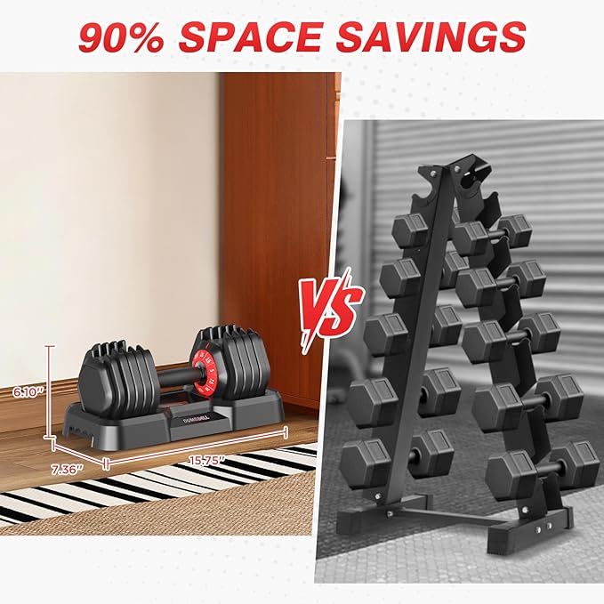Adjustable Dumbbells Set of 2, Durable Weights Dumbbells Set, 10 in 1/15 in1 Weights Set with Anti-Slip Grip, Fast Adjust Gym Equipment Space Saving for Home Strength Training