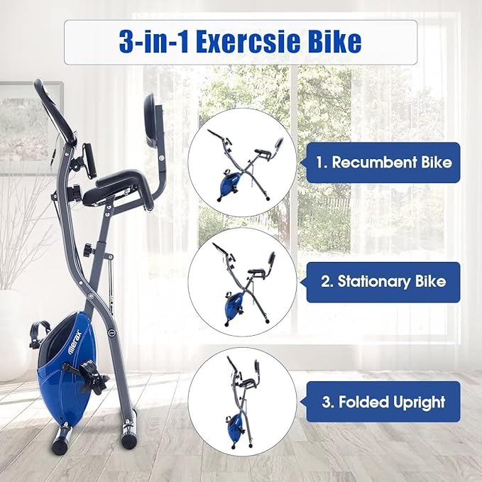 Merax Exercise Bike,Workout Bikes for Home,Folding Stationary Bikes for Home with 16-Level Magnetic Resistance, 300LBS Capacity X-Bike Indoor Exercise Equipment with Heart Rate Sensor & LCD Monitor