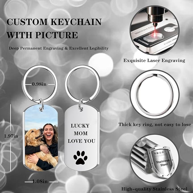 Hiyong Personalized Keychain Custom Photo Keyring Customized Gifts for Men Custom Keychain with Your Photo Logo or Text
