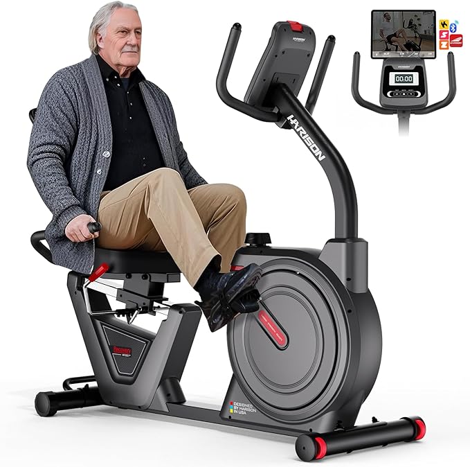 HARISON Pro Recumbent Exercise Bike 400 lbs Capacity, Semi-Commerical Magnetic Recumbent bike for Adult and Seniors, Recumbent Stationary bike for Home with Smart Bluetooth App, 2 in 1 LCD Monitor and Tablet Holder