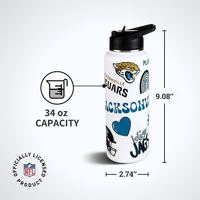 The Memory Company Officially Licensed NFL 34oz Water Bottle - Premium Stainless Steel Double-Wall Insulated, Leakproof Design
