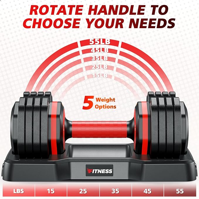 Adjustable Dumbbells Set of 2, 1 Hand Adjustable Weights Dumbbells Set, 5 in 1/10 in 1 Free Dumbbell with Anti-Slip Texture Handle, 25/55/80lb Pair Weight Set For Home Gym Suit both Men and Women