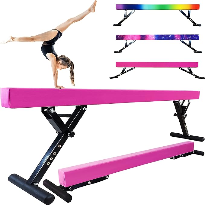Adjustable Balance Beam for Kids, 8FT Gymnastics Beam with Anti-Slip Legs, High and Low Floor Beam for All Gymnastics Levels, Professional Gymnastic Equipment for Home, Gym Center