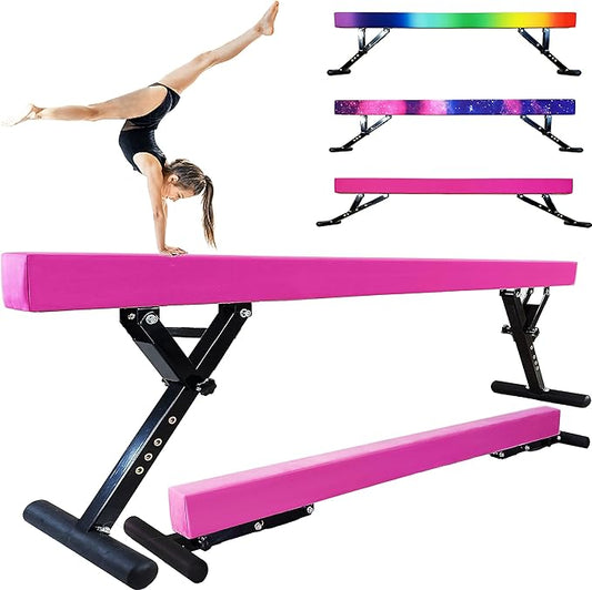 Adjustable Balance Beam for Kids, 8FT Gymnastics Beam with Anti-Slip Legs, High and Low Floor Beam for All Gymnastics Levels, Professional Gymnastic Equipment for Home, Gym Center