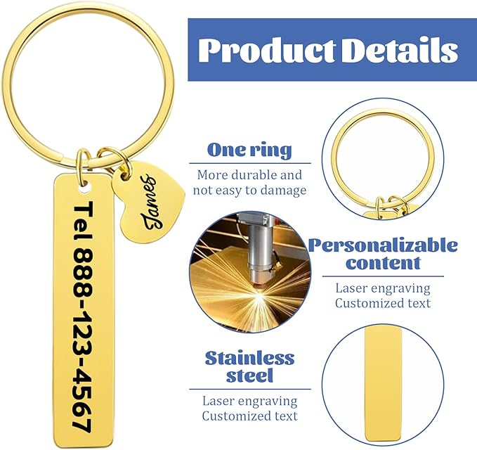 Customized Double Sided Keychain - Personalized Engraved Text/Number/Name Keychain, Custom Key chain Gift for Boyfriend