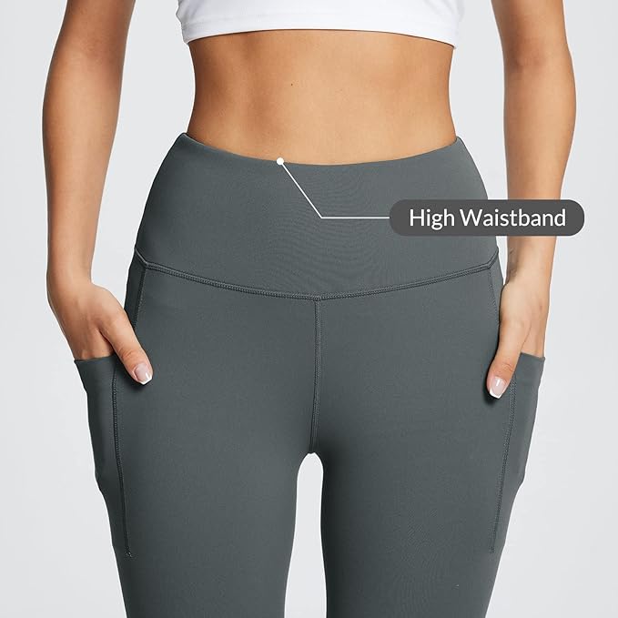 BALEAF Women's Leggings with Pockets Black Tummy Control Workout High Waisted Athletic 7/8 Ultra Soft Gym Yoga Ankle Pants