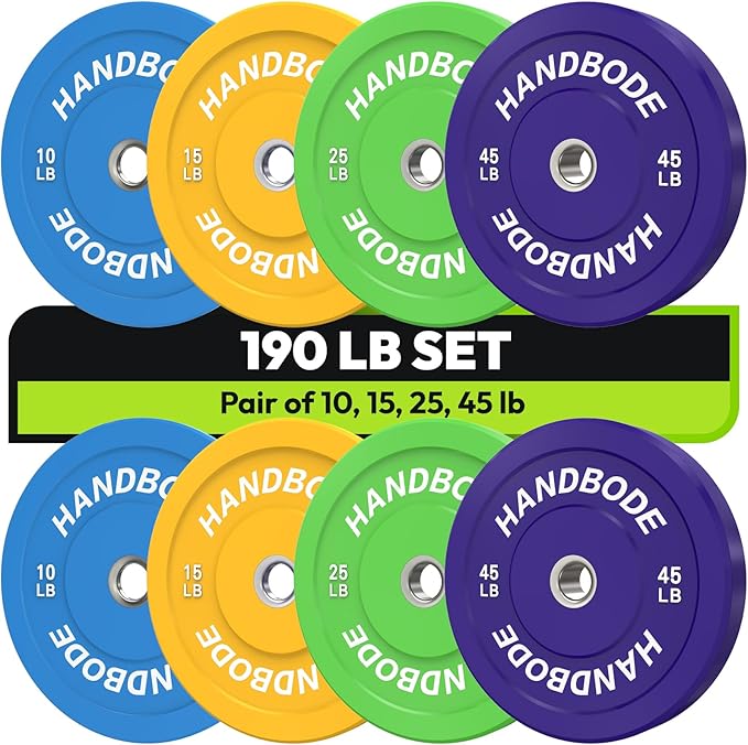2-Inch Weight Plates High Bounce, Olympic Bumper Plate Set 45/100/160/190/260/300lb, Colored Weight Plates Set for Home Gym, Barbell Weights Rubber Strength Training Plate for Weight Lifting