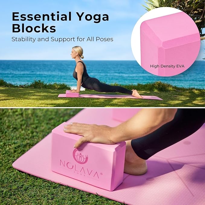 NOLAVA Yoga Mats & Complete Sets - TPE, Non-Slip - Includes Mat, Blocks, Strap, & More (6pc or 7pc Sets) - For Pilates, Yoga & Fitness