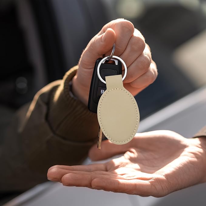 LaserGram Oval Keychain, Baseball Ball, Personalized Engraving Included (Beige)