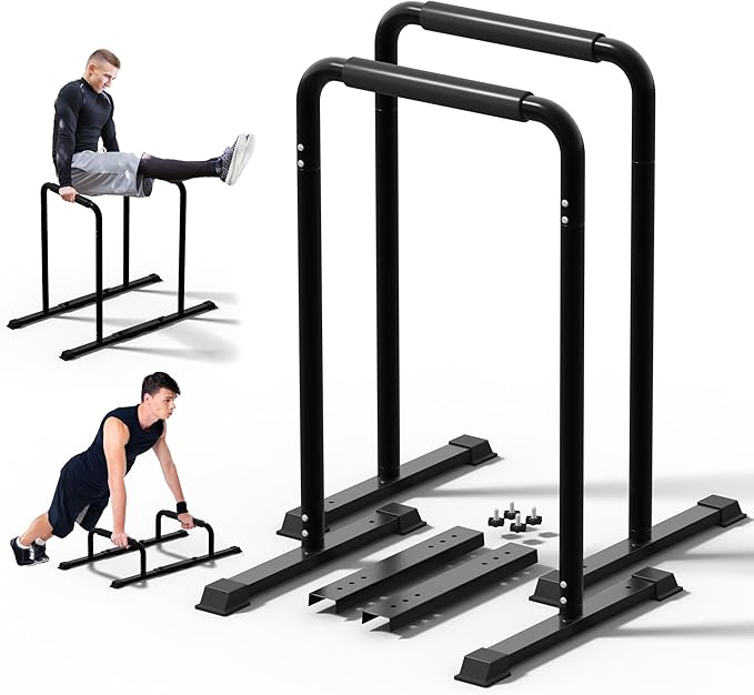 Outdoor Basic 2-in-1 Adjustable Dip Bar Station - Heavy Duty Parallel Bars with Connecting Parts, Extra Tall & Thickened Steel Design for Home Gym, Calisthenics & Strength Training