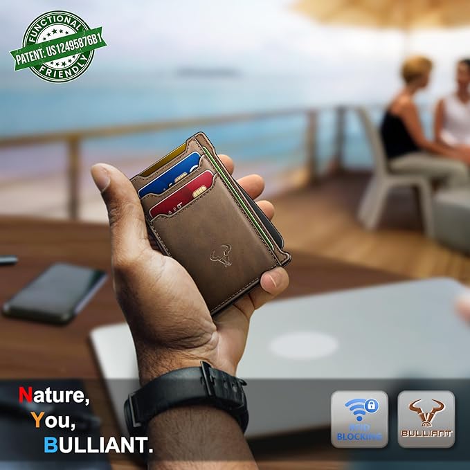 BULLIANT Men Wallet-Slim Money Clip Wallet Metal Card Case With Pop up Access 9 Cards RFID Blocking Pocket Fit