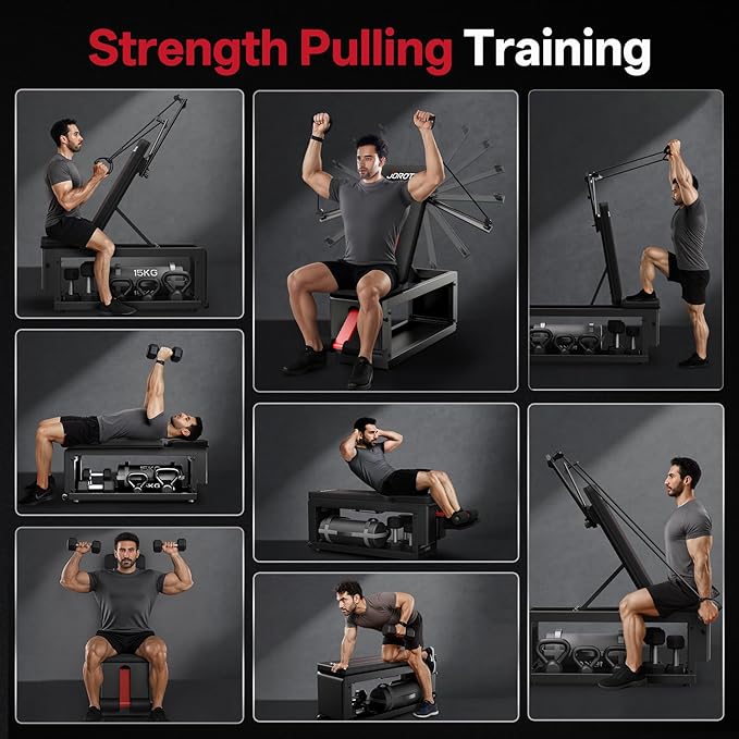 JOROTO Adjustable Weight Bench with Dumbbell Storage & Cable Fly, Multi-Functional Workout Bench Press for Home Gym Strength Training, Flat Incline Decline Sit Up Bench, 990LBS Capacity