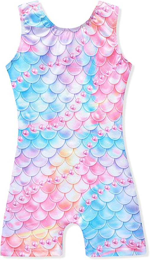 Leotards for Girls Gymnastics Toddler Dance Biketards Mermaid Unicorn Athletic Dance Wear Shiny Rainbow Blue Hotpink