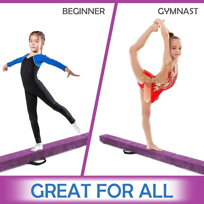 Giantex 7FT/8FT/9FT Balance Beam, Folding Gymnastics Beam w/Carry Handles, Floor Foam Gymnastics Equipment for Kids, Non Slip Rubber Base for Exercise, Practice & Professional Home Training