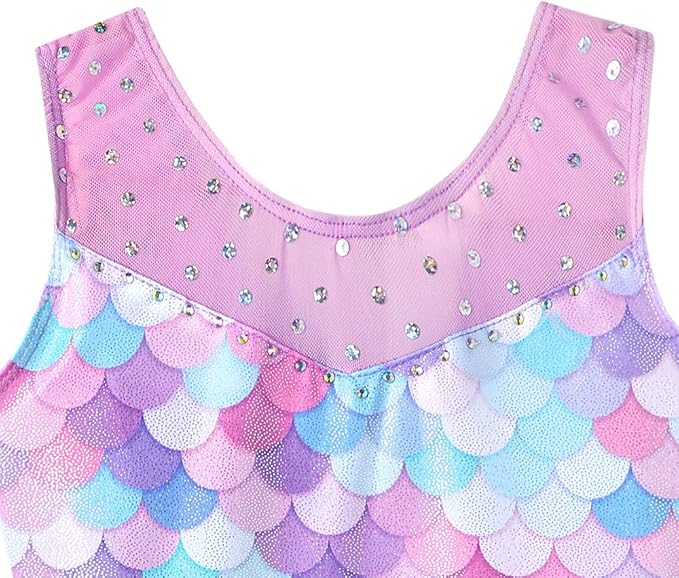 Leotards for Girls Gymnastics Toddler Dance Biketards Mermaid Unicorn Athletic Dance Wear Shiny Rainbow Blue Hotpink