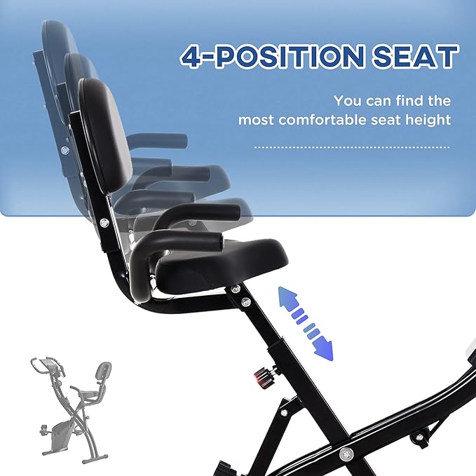 Soozier Folding Exercise Bike, 3-in-1 Recumbent Exercise Bike, Upright Workout Bike with Pulse Sensor, Arm Resistance Bands, Adjustable Seat, 8-Level Magnetic Resistance